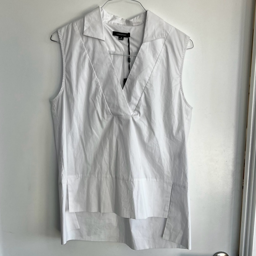 Lamarque Cotton Poplin Collared Sleeveless Top